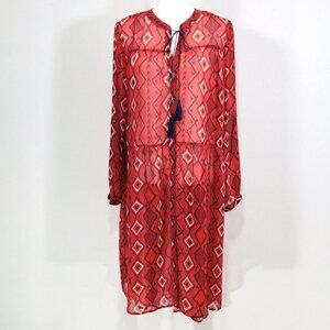 NEW Tasha Polizzi Southwestern Button Front Midi Dress Duster Sz L Semi Sheer